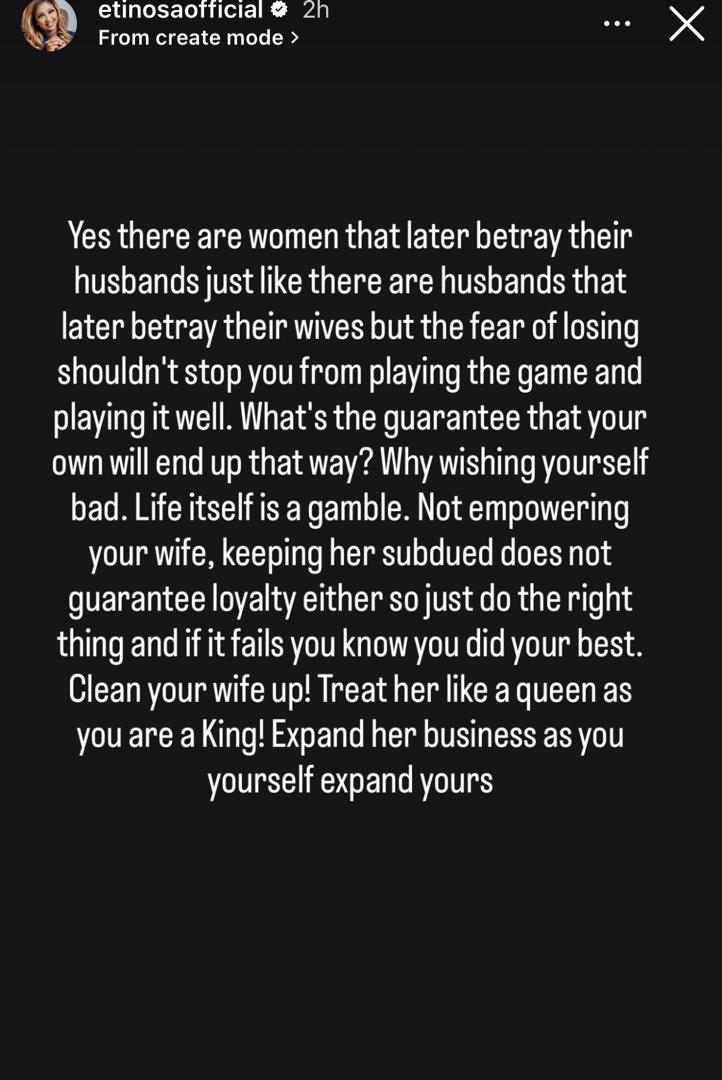 You don?t have to dim her light to feel like a man- actress Etinosa Ogbemudia addresses married men who feel threatened by their wife?s success